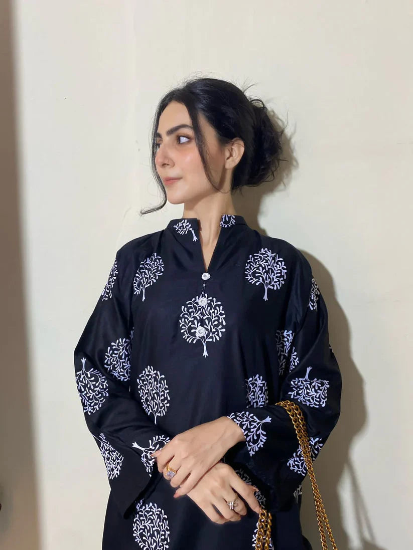 2 Pc Tree Design Beautiful Printed Shirt + Trouser (black)