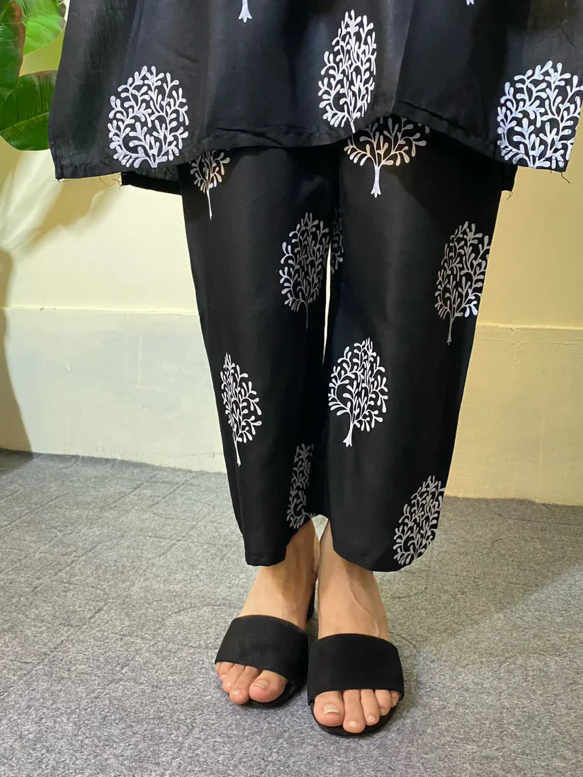 2 Pc Tree Design Beautiful Printed Shirt + Trouser (black)